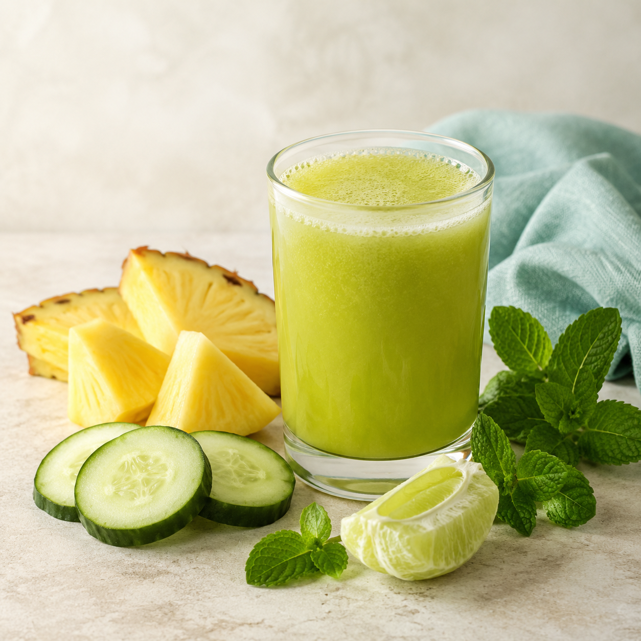 Pineapple Mint Cooler finished drink with matching ingredients