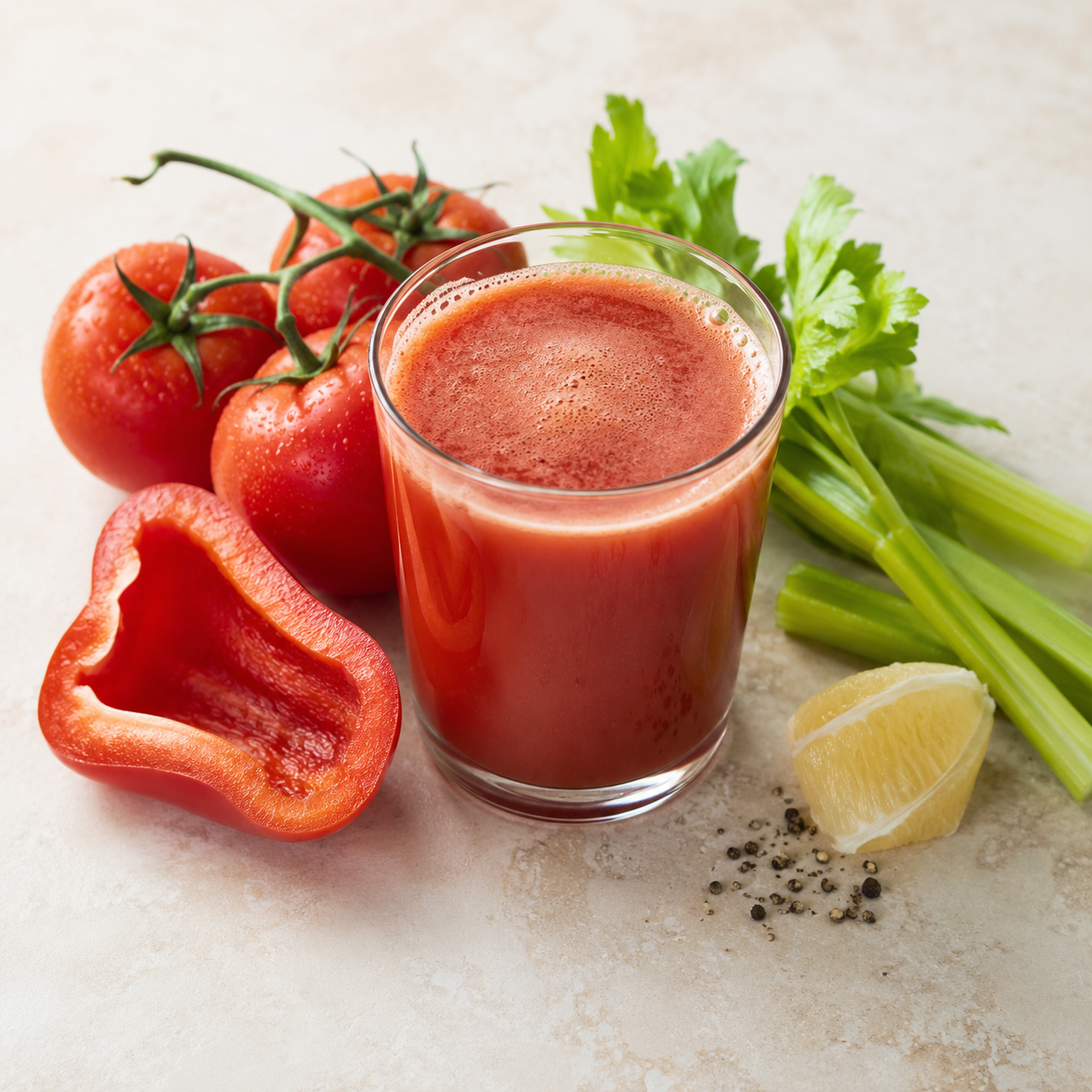 Savory Garden finished drink with matching ingredients