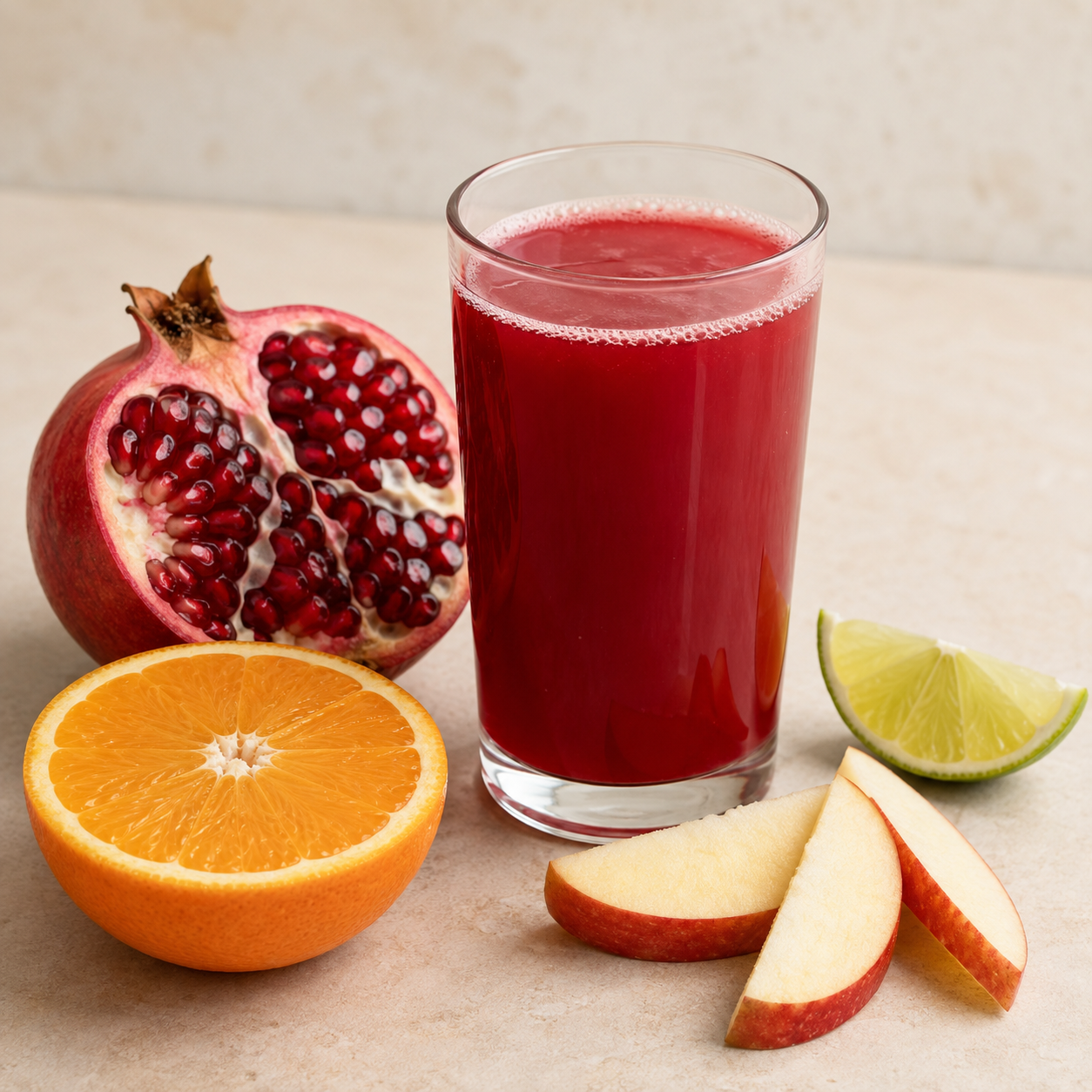 Pomegranate Orange finished drink with matching ingredients