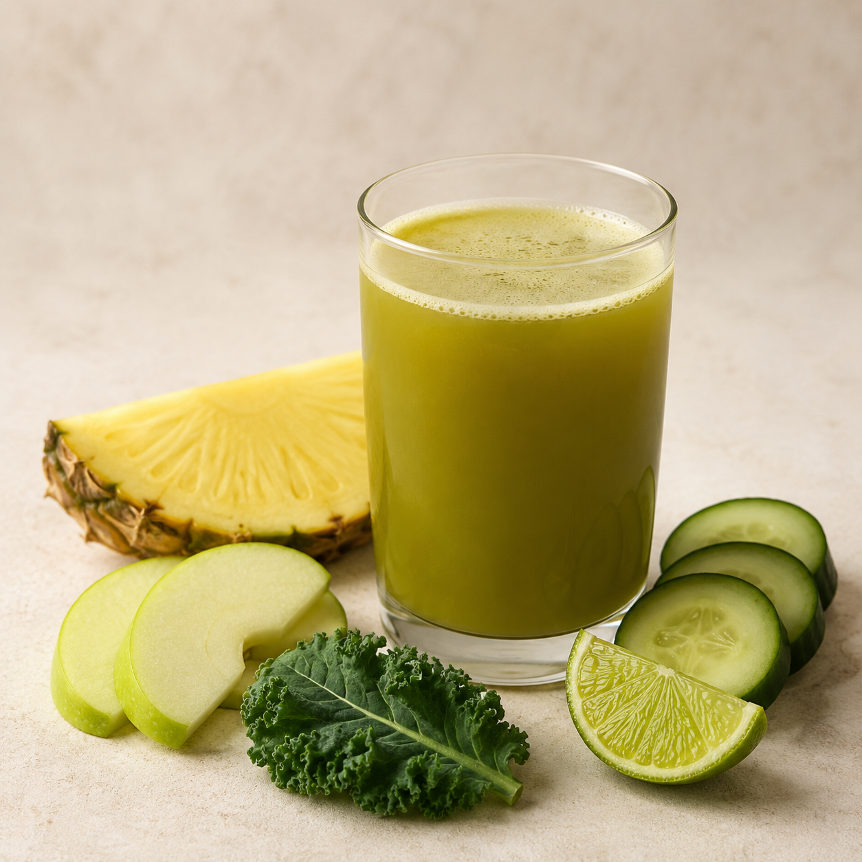 Kale Pineapple Lift finished drink with matching ingredients