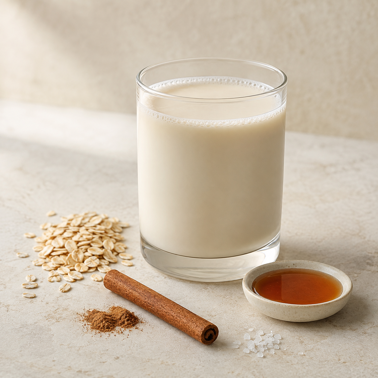 Iced Oat Cinnamon finished drink with matching ingredients