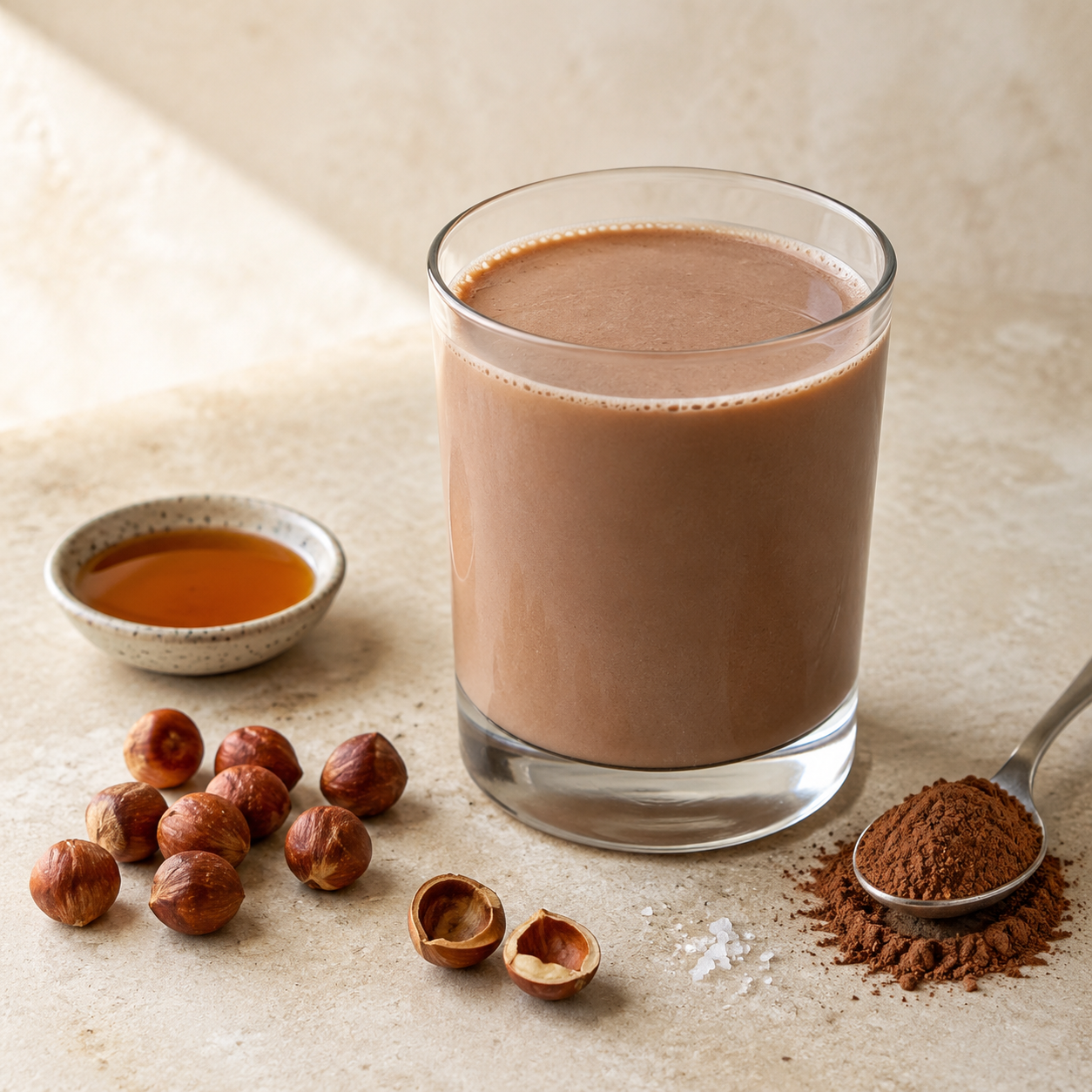 Hazelnut Cacao finished drink with matching ingredients