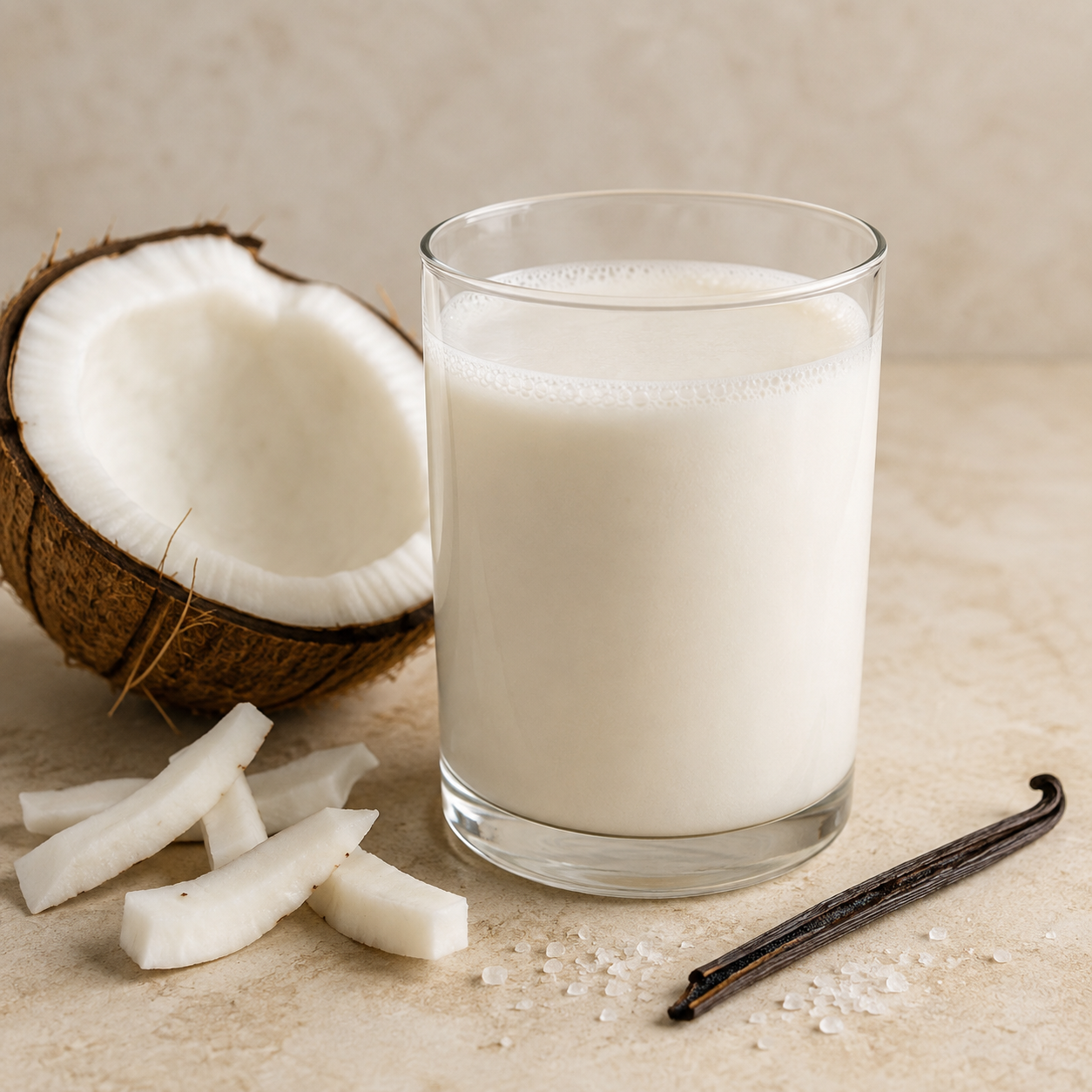 Fresh Coconut finished drink with matching ingredients