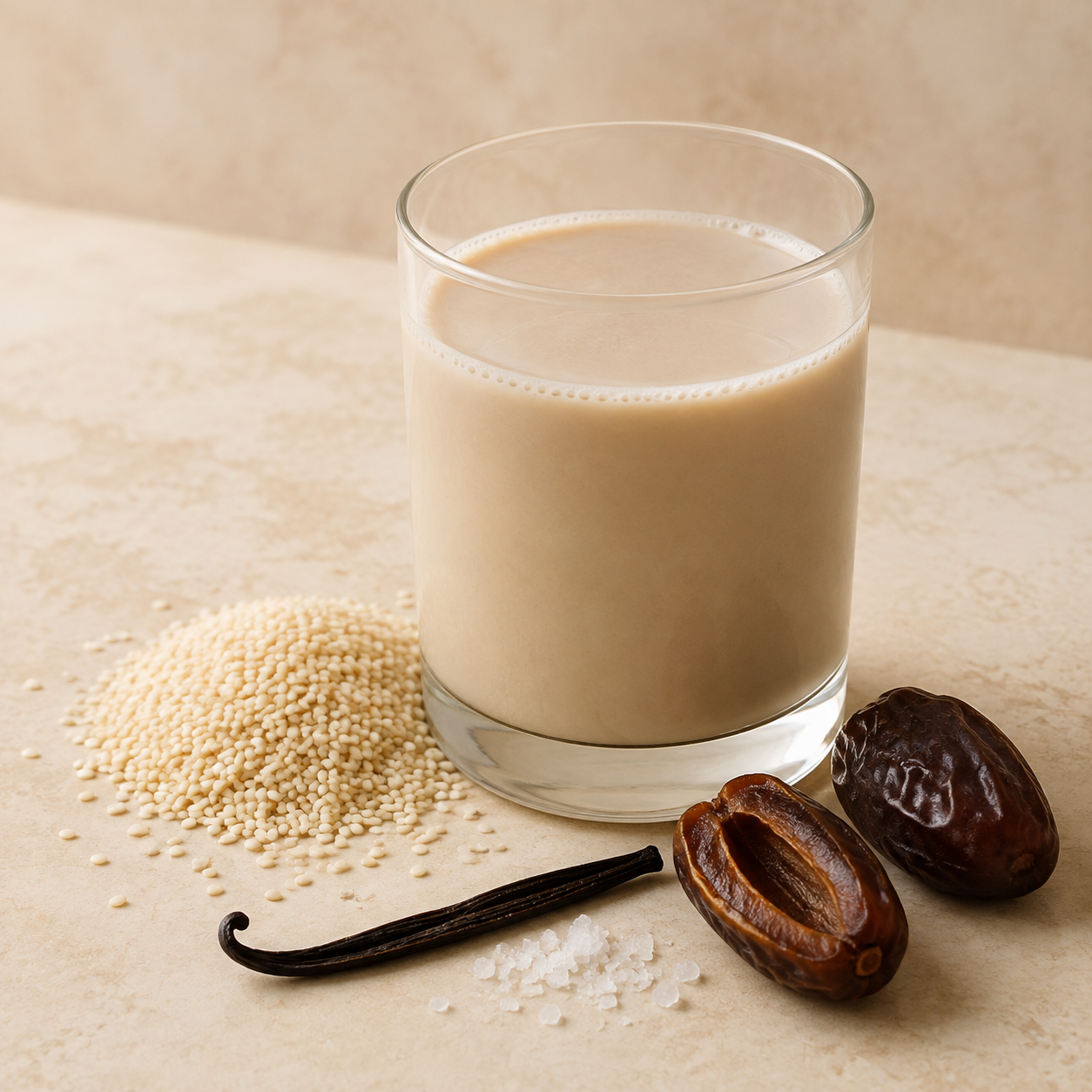 Sesame Date finished drink with matching ingredients