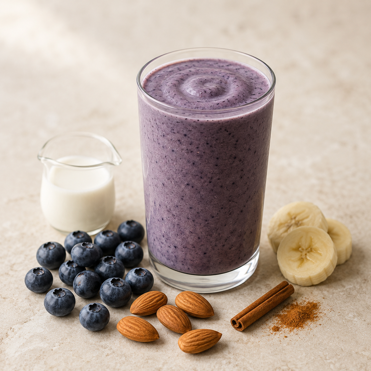 Blueberry Almond finished drink with matching ingredients