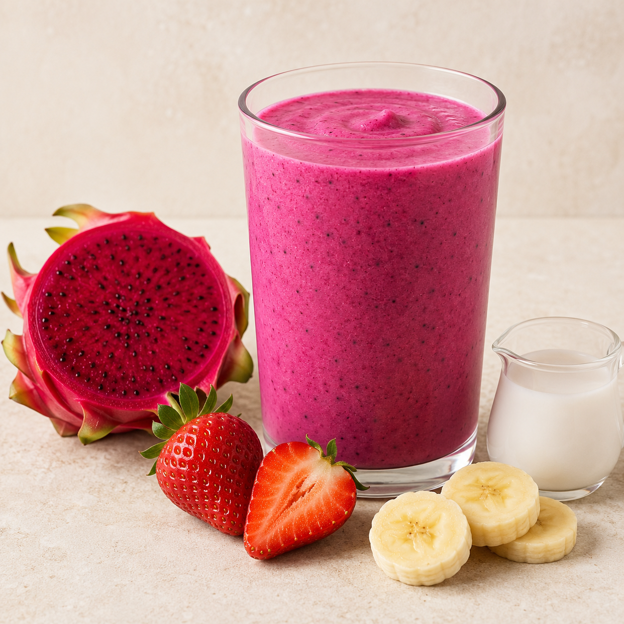 Dragon Fruit Berry finished drink with matching ingredients