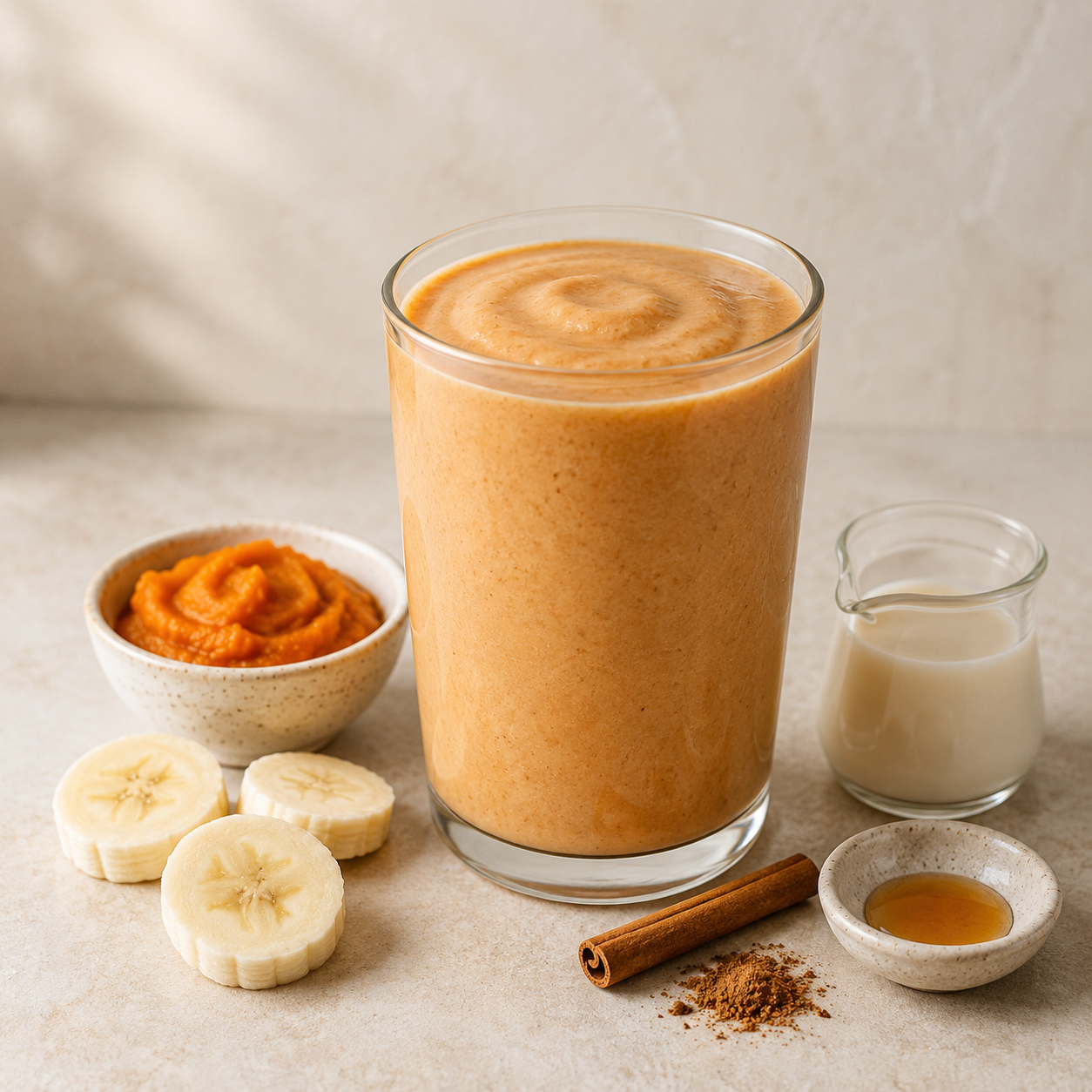 Pumpkin Spice finished drink with matching ingredients